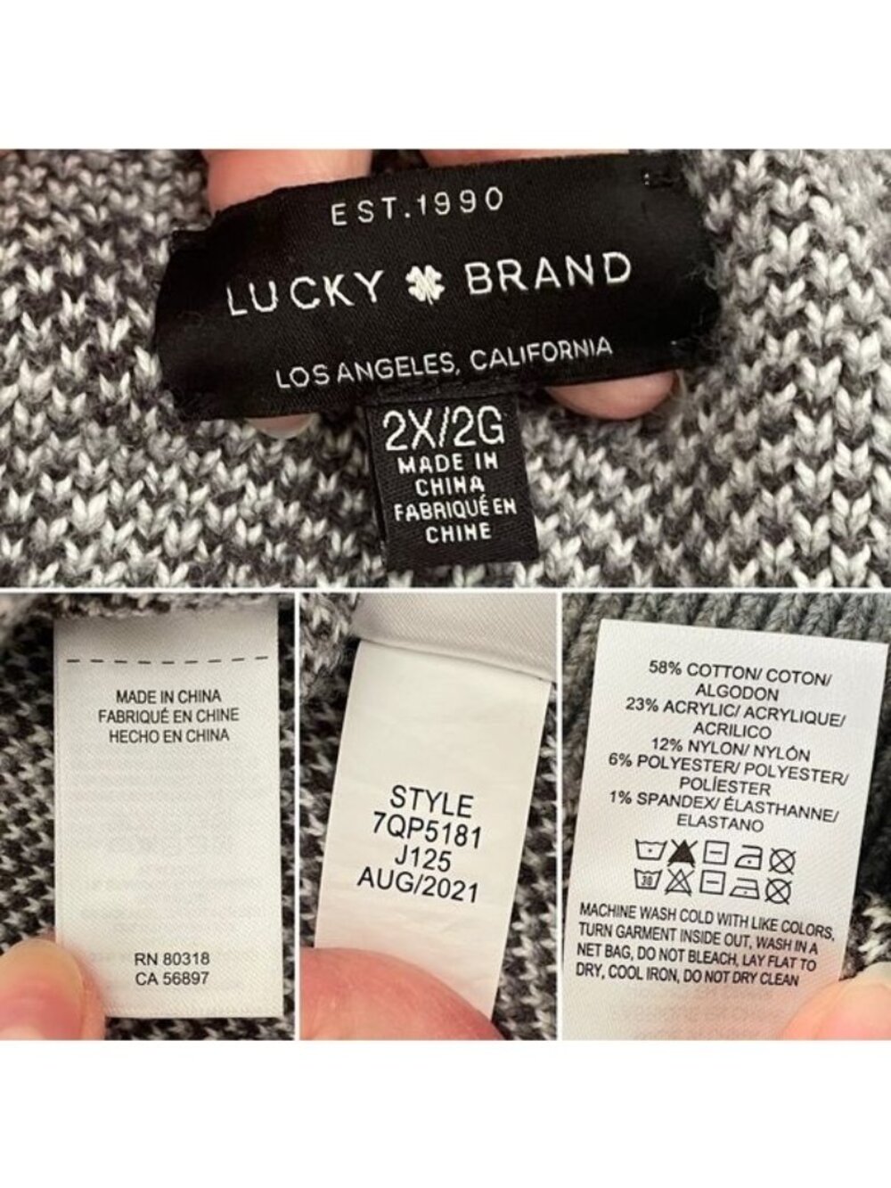 Lucky Brand Sweater Size 2X Gray Leopard Print Crew Neck Soft Knit Pullover - Picture 4 of 7